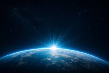 宇宙空間に浮かぶ地球の夜明け