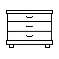 Simple black and white illustration of a modern three drawer chest of drawers