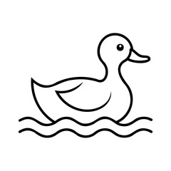 Simple line art illustration of a cute duck floating on gentle wavy water