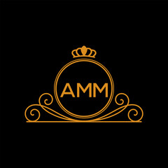 AMF Luxury Monogram Logo Design with Crown and Swirl Ornament. AMF Royal Elegant Initial Emblem.
