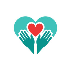 heart with hands icon representing care and suppor 