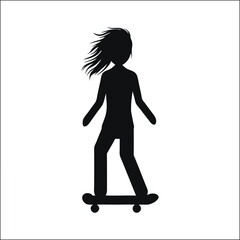 Vector silhouette illustration icon of skateboard player a standing woman figure
