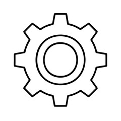 Black outline gear icon representing settings functionality and system configuration on white background