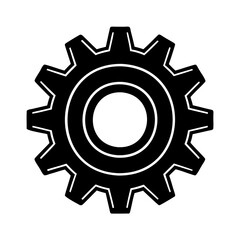 Black and white gear icon simple illustration of technology and industrial progress