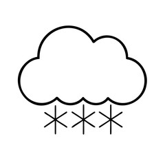 Simple black and white illustration of a cloud with falling snow for weather forecast