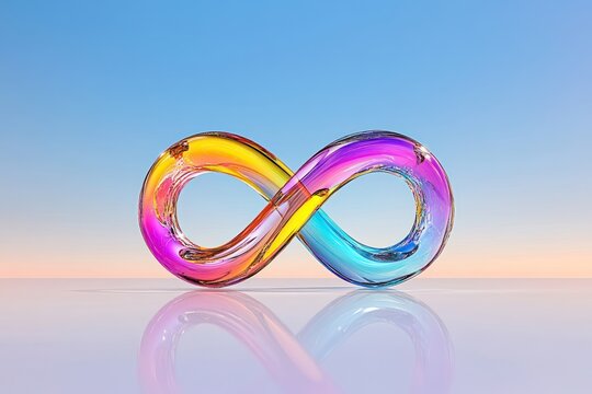 World Autism Awareness Day background with rainbow colored infinity symbol on blue background representing autism disorder, ADHD, and neurodiversity.