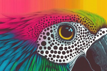 A colorful parrot with a black eye and a black beak