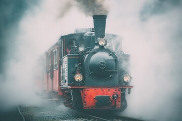 A steam train is traveling down the tracks, leaving a trail of smoke in its wake