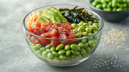 Fresh Tuna Poke Bowl with Edamame, Avocado, and Seaweed