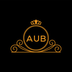 AUB Luxury Monogram Logo Design with Crown and Swirl Ornament. AUB Royal Elegant Initial Emblem.
