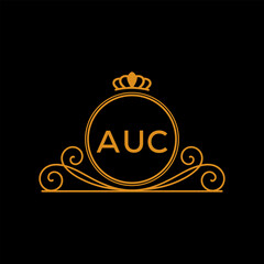 AUC Luxury Monogram Logo Design with Crown and Swirl Ornament. AUC Royal Elegant Initial Emblem.
