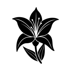 Elegant black and white silhouette illustration of a blooming lily flower design