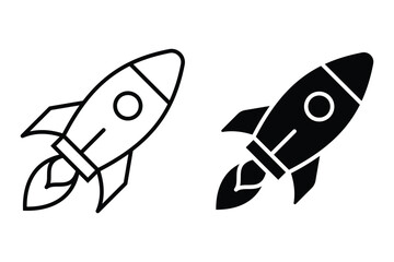 rocket silhouette Icon set with reflection