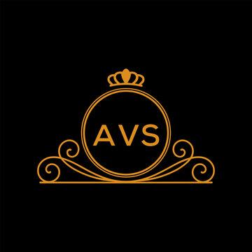 AVS Luxury Monogram Logo Design with Crown and Swirl Ornament. AVS Royal Elegant Initial Emblem.
