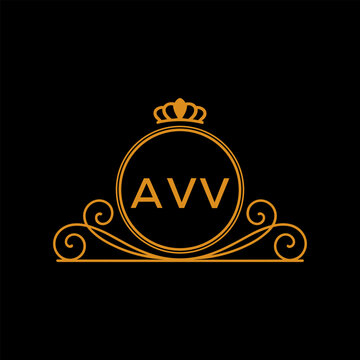 AVV Luxury Monogram Logo Design with Crown and Swirl Ornament. AVV Royal Elegant Initial Emblem.
