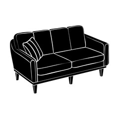 Elegant black and white vector illustration of a modern two seater sofa with cushion