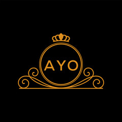 AYO Luxury Monogram Logo Design with Crown and Swirl Ornament. AYO Royal Elegant Initial Emblem.
