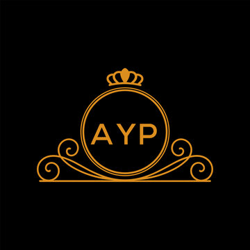 AYP Luxury Monogram Logo Design with Crown and Swirl Ornament. AYP Royal Elegant Initial Emblem.
