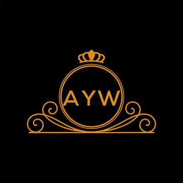 AYW Luxury Monogram Logo Design with Crown and Swirl Ornament. AYW Royal Elegant Initial Emblem.
