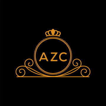 AZC Luxury Monogram Logo Design with Crown and Swirl Ornament. AZC Royal Elegant Initial Emblem.
