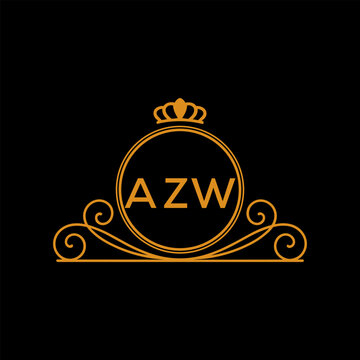AZW Luxury Monogram Logo Design with Crown and Swirl Ornament. AZW Royal Elegant Initial Emblem.
