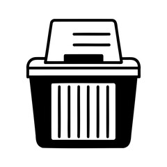Simple black and white illustration of a document shredder for data protection