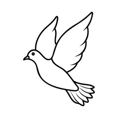 Simple black and white illustration of a dove with open wings flying upwards