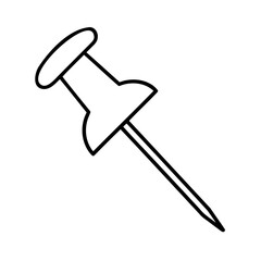 Simple and clean black outline drawing of a thumbtack or push pin isolated