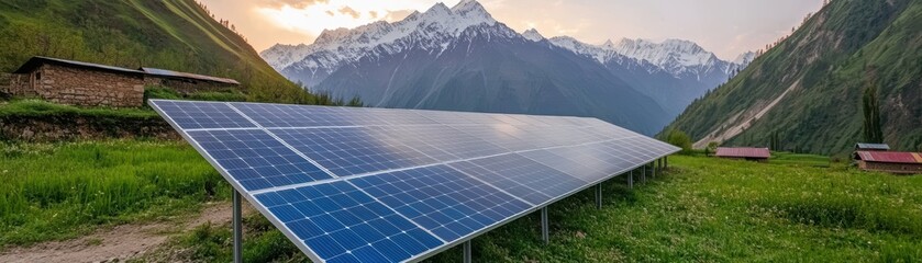 Solar panels in a green mountainous landscape