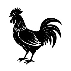 Silhouette illustration of a proud rooster displayed in black and white on a plain background
