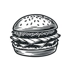 Classic Burger Silhouette – Minimal Fast Food Clipart
