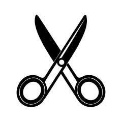 Black and white silhouette of scissors isolated on a white background ready to cut.