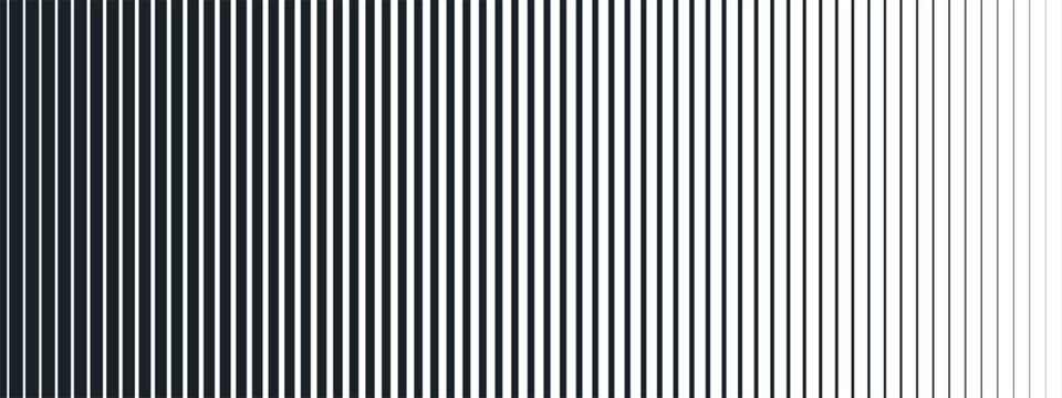 Black and white stripe composition with repeating line pattern. Gradient fade effect creates a clean background concept. Vector illustration