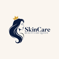 Skincare Beauty Logo with Queen Silhouette and Crown