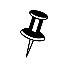 Black and white illustration of a pushpin isolated on a white background with simple design