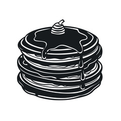 Delicious sweet breakfast pancakes with butter and syrup on a white plate