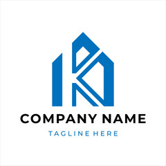 The logo design combines the letter k and a house, using the color blue.