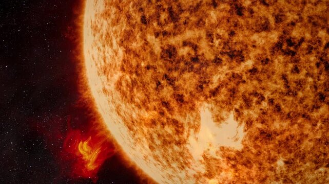 Intense solar flare bursts from the sun&rsquo;s fiery surface, unleashing a breathtaking torrent of coronal particles that cascade into the vast cosmic expanse