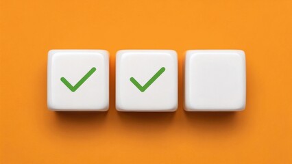 Security researchers risk monitor. Three buttons with green checkmarks on an orange background, symbolizing confirmation or approval.
