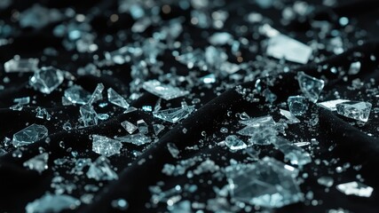 Glass broken images, close-up shot of a glass bead, glass broken, black isolated background.