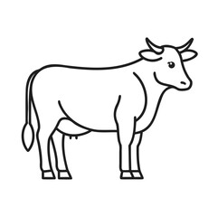 Cow Outline Vector Icon on White Background | Farm Animal Line Art