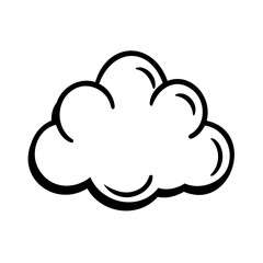 Simple hand drawn black and white cloud graphic icon illustrating weather forecast or symbol