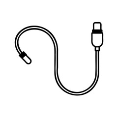 Black and white line art usb charging cable vector illustration isolated on white background
