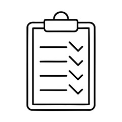 Vector illustration of a black and white clipboard with checklist symbols