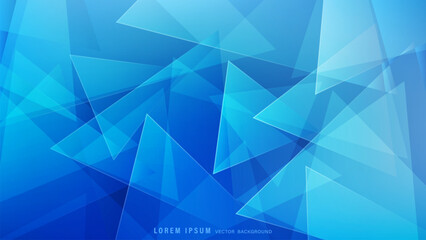 Futuristic geometric abstract background features translucent blue triangles arranged in dynamic and overlapping composition