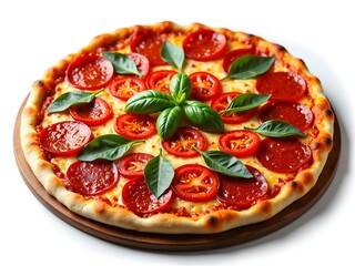 Top View of Tasty Pizza on Plain White Backdrop