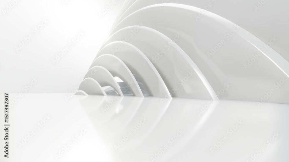 Leinwandbilder abstract white curved architecture background, empty wavy space with reflected concrete floor, futur