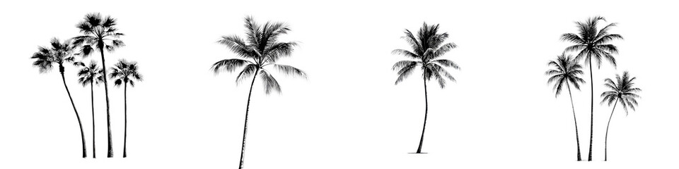 Stylish tropical palm tree silhouettes in a striking black and white aesthetic, ideal for modern decor, illustrations, and nature-inspired designs.