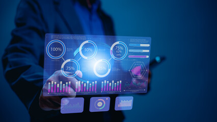 Dynamic Interactive Digital Display Presents Real-time Data Visualization This Data driven Interface Fuels Business Intelligence, Transforming Strategic Decisions Against Modern Background