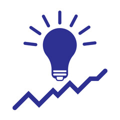Vector icon of a glowing light bulb above a rising graph, symbolizing business growth, innovation, ideas, and strategic progress in a modern flat design